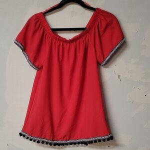 Red Women's Top with Black Trim